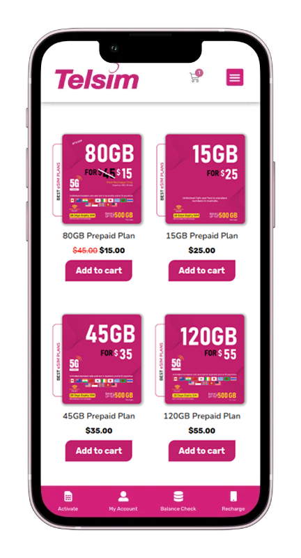 A view of prepaid eSIM Australia plans by Telsim online eSIM Australia Prepaid Plans on mobile screen.